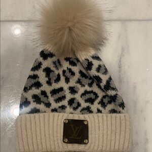 Louis Vuitton Cream and Black Leopard Beanie